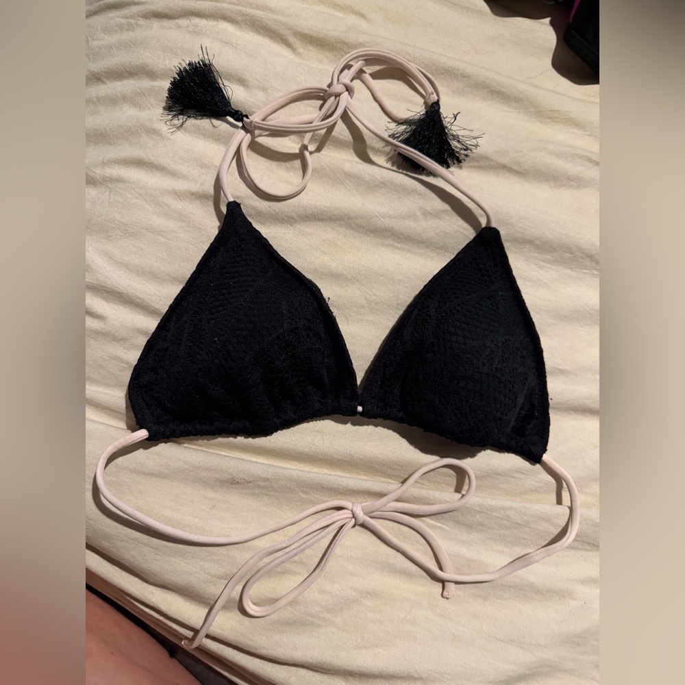 Victoria's Secret Black Bikini Top with light Pink Straps